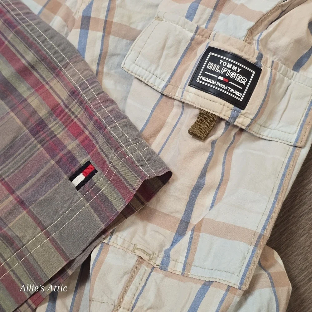 Tommy Hilfiger Swim Trunks Mens 34 Plaid Board Shorts Lined Beach Surf Preppy M